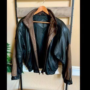 VTG COSI L'UOMO 2 Tone Black Brown Mens Leather Insulated Bomber Jacket Sz L